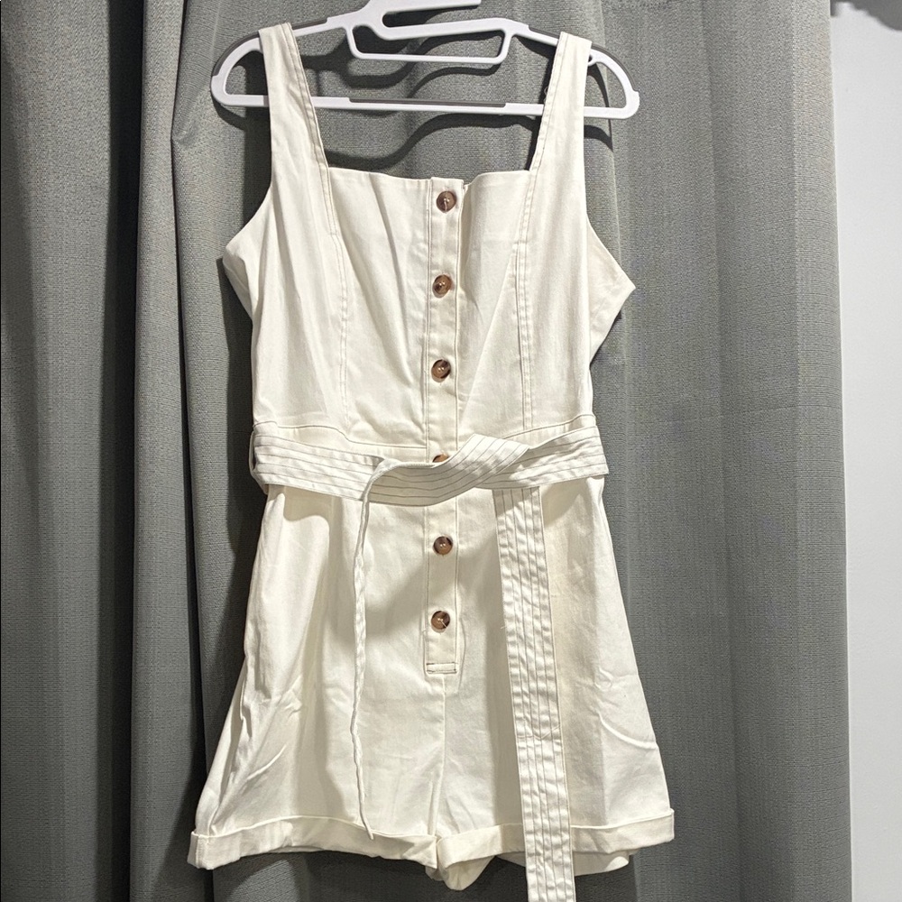 Petal & Pup White Rylee Playsuit Shorts Jumper with Contrast Topstitching XL